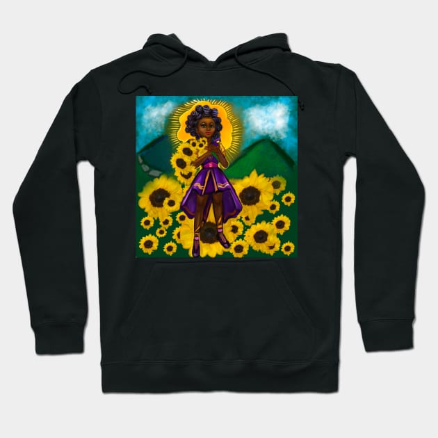 anime girl  sunflower warrior princess ii with Bantu knots - black girl with Afro hair and dark brown skin and flowers Hoodie by Artonmytee